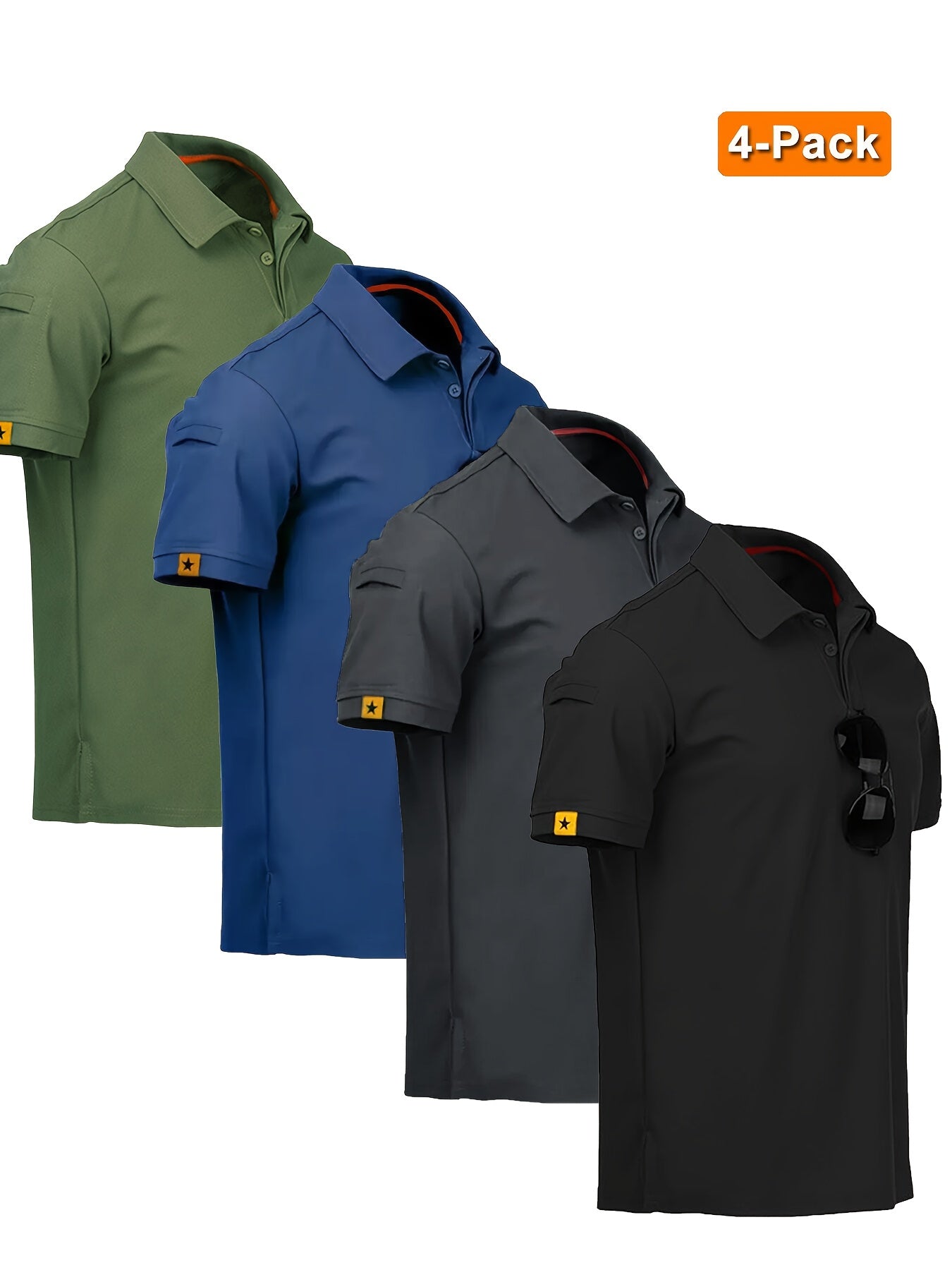 4pcs Men'S Quick-Dry Breathable Short Sleeve Polo Shirts - Lightweight Summer Outdoor T-Shirts with Collar, Regular Fit for Hiking, Golf, Beach