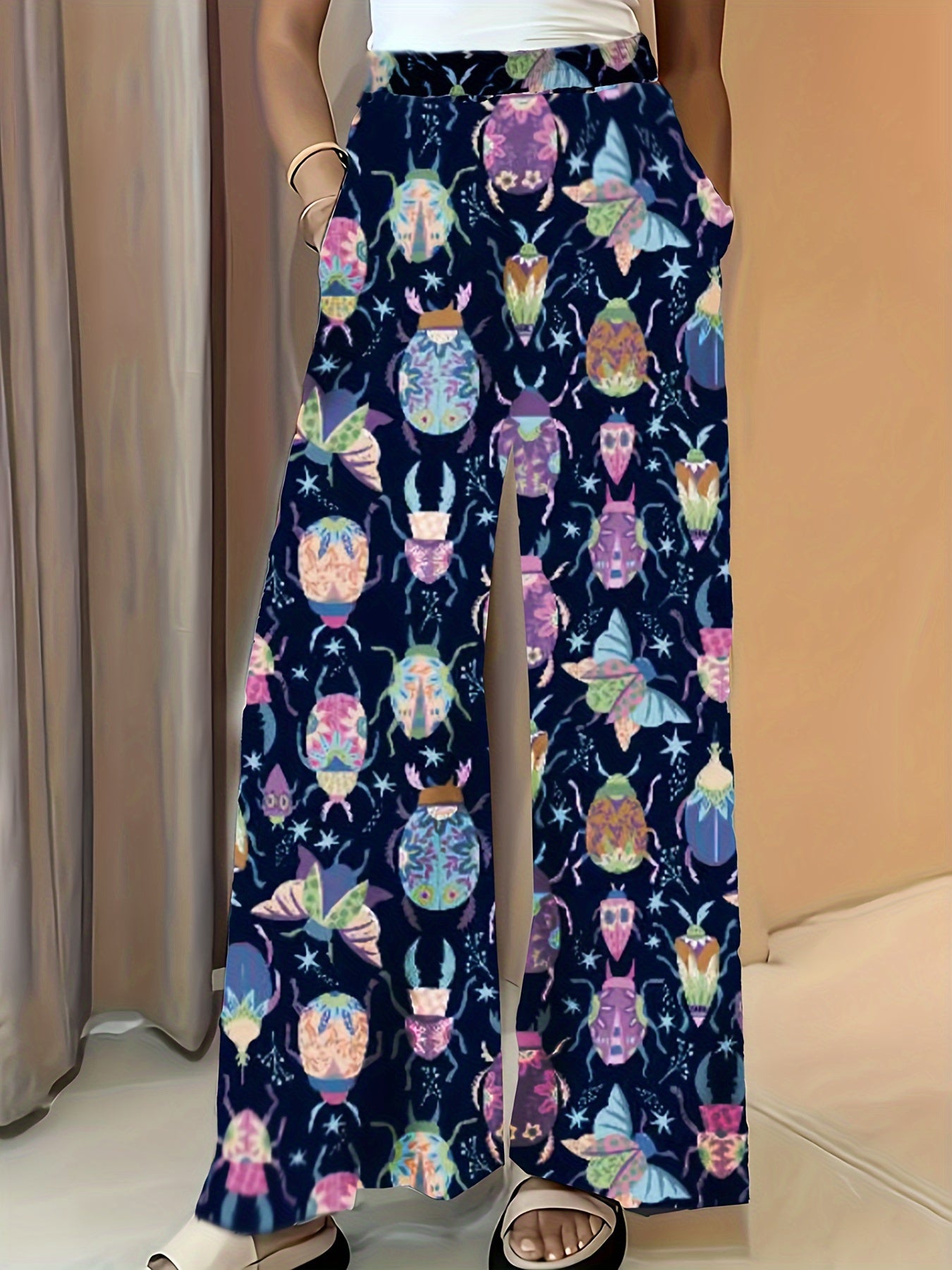 Women's Wide-Leg Trousers with Elastic Waist & Loose Fit - Casual Summer Pants, Non-Stretch Machine-Washable Fabric, Spring/Fall Long Pants for Dresses/Skirts Outfits (No Stretch) - Female Casual Wear Style