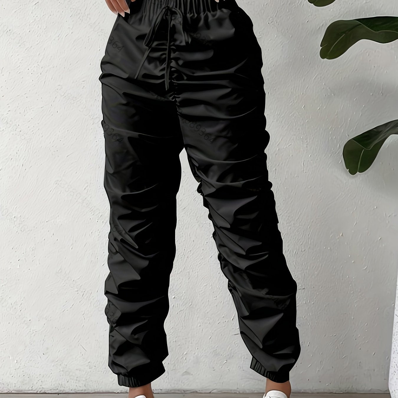 Elegant Full-Length Wrinkle/pleated Hem Pants - Solid Color Smooth Non-Stretch Leg for Dress Pants, Spring/Summer Casual & Dress Wear, Machine Washable Regular Fit Trousers