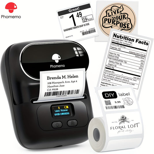 M110 Thermal Label Makers - Portable Wireless Thermal Label Maker Printer For Barcode, Clothing, Jewelry, Retail, Mailing, Compatible With Android, IOS, With 1 Roll 40×30mm Label