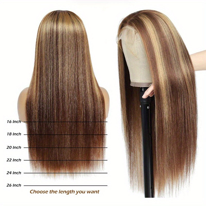 Ombre Straight Human Hair Wig 4/27 Blonde Ombre 13x4 Lace Front Pre-Plucked with Baby Hair 150% Density Piano Highlight Wig for, Versatile Hairpiece, Sophisticated Look