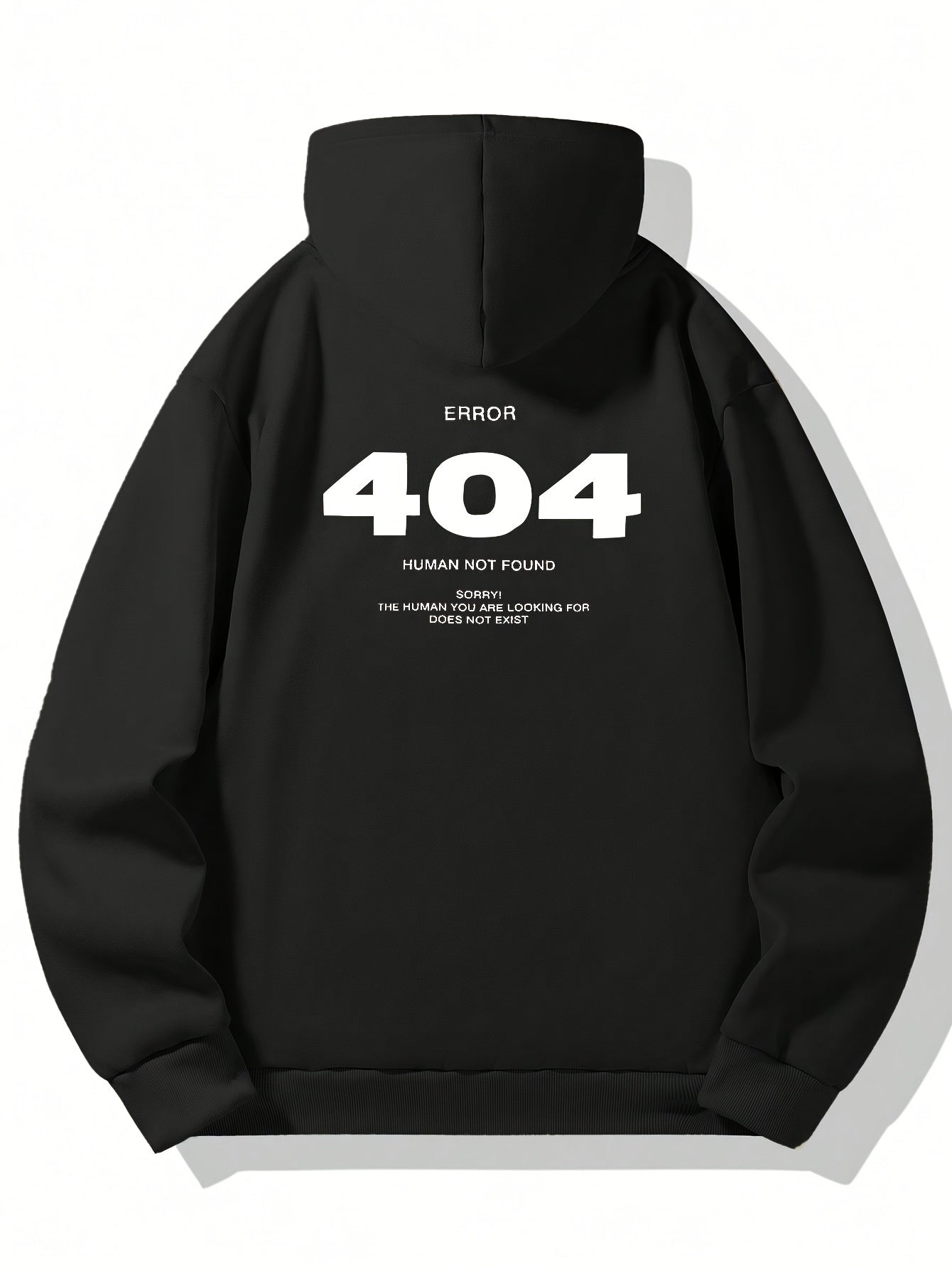 Men's Casual Hooded Sweatshirt with Bold 404 Graphic Print & Humorous Text, Loose Fit Streetwear Pullover, Black/White Lettering, Front Pockets, Non-Stretch Fabric, Sweater Hoodie, Relaxed Clothing, Trendy Design, Functional