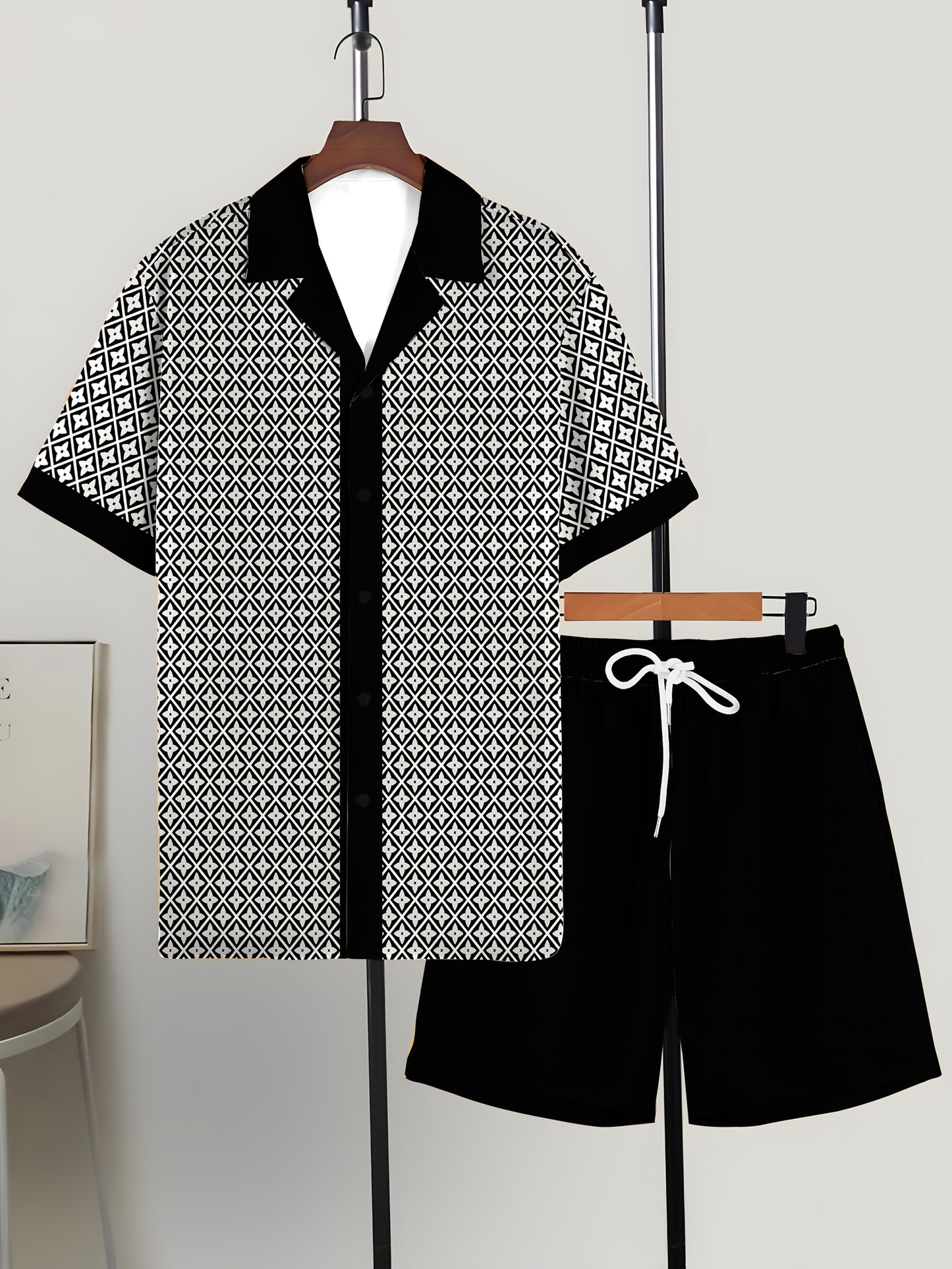 2pcs Men's Shirt and Shorts Set: Loose Cuban Collar Short Sleeve Shirt with Casual Outdoor Sports Vacation Outfit