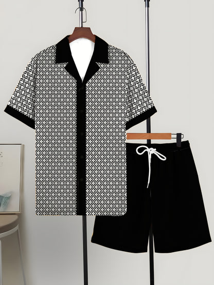 2pcs Men's Shirt and Shorts Set: Loose Cuban Collar Short Sleeve Shirt with Casual Outdoor Sports Vacation Outfit