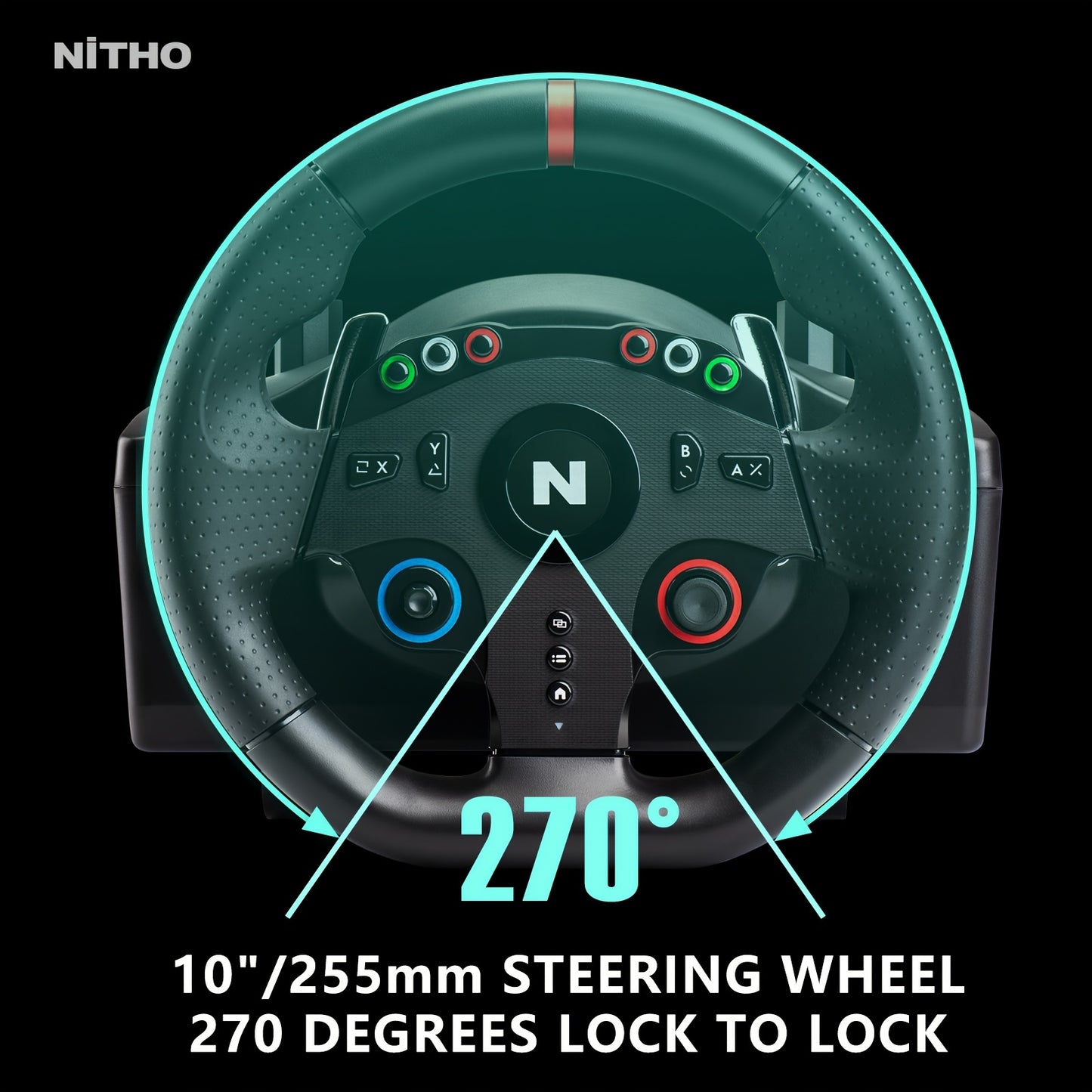 NiTHO Drive Pro ONE 10" Racing Wheel with Separate Shifter & Floor Pedals - 270° Zero Dead Zone, Ergonomic Design for PS4, Xbox, PC, Switch - Black Wheel with Red Ring, Immersive Driving Experience | Sleek Gaming Gear | Qual