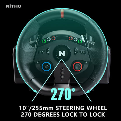 NiTHO Drive Pro ONE 10" Racing Wheel with Separate Shifter & Floor Pedals - 270° Zero Dead Zone, Ergonomic Design for PS4, Xbox, PC, Switch - Black Wheel with Red Ring, Immersive Driving Experience | Sleek Gaming Gear | Qual