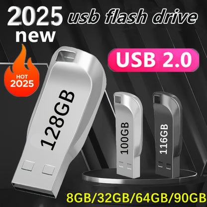 2025 New USB 2.0 High-Speed Flash Drive - 8GB/32GB/64GB/90GB/100GB/116GB/128GB Compact Portable Flash Drives with Metallic Design, Durable & Stylish for Laptop, Desktop, Phone, Tablet, Phone Storage, Sleek Metallic Finish, St